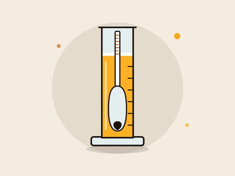 Densímetro con probeta: ilustración