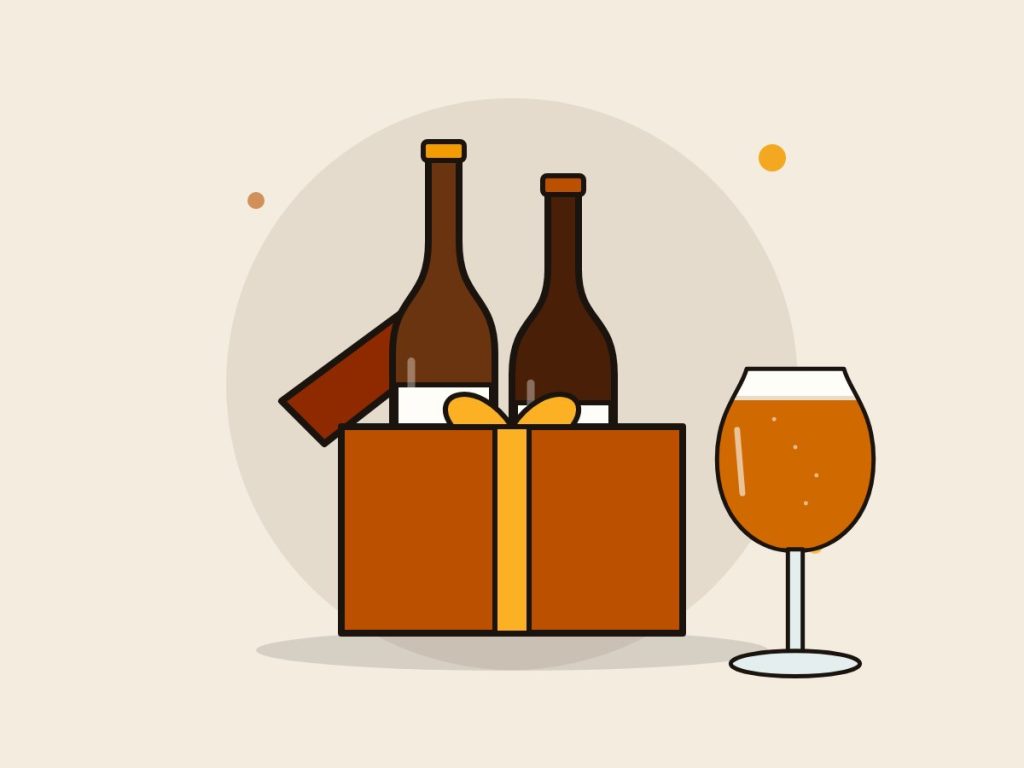 Pack regalo de cervezas con copa: ilustración